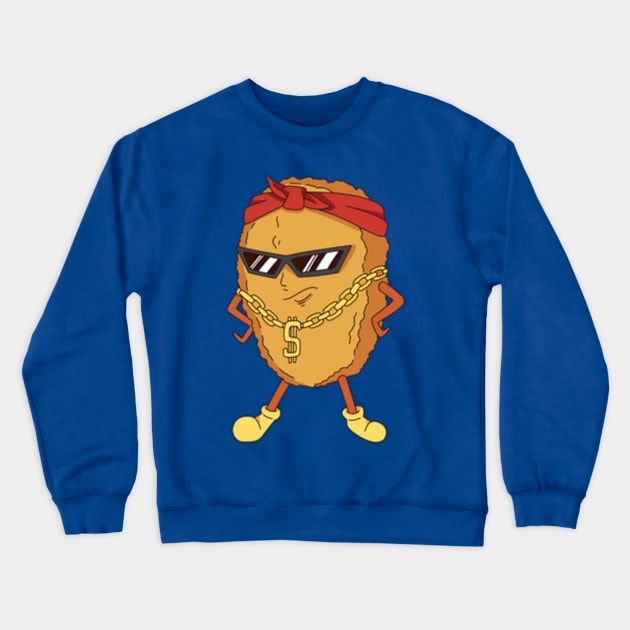 cartoon nugget with sunglasses and a chain around his neck Crewneck Sweatshirt by MN-STORE